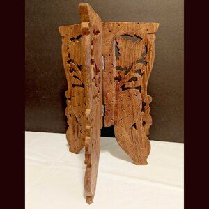 Vintage Tri-Fold Asian Wood Table Plant Stand Base Hand Carved